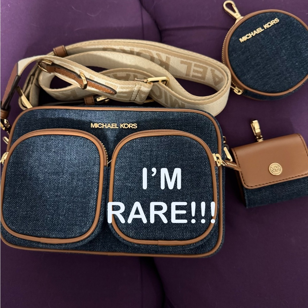 Michael Kors Denim and Tan Crossbody Bag Set